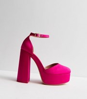 New Look Bright Pink Satin 2 Part Block Heel Platform Sandals